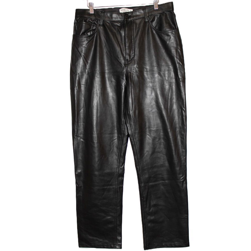 Abercrombie & Fitch 90s Straight Ultra High Rise Black Vegan Leather Size 32 14